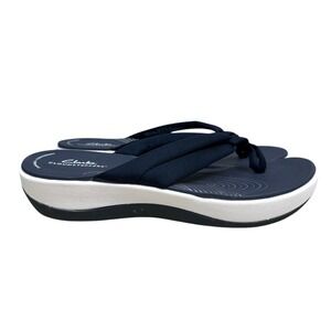Clarks Women Cloudsteppers Arla Kaylie Thong Sandals Cushioned Straps Navy Sz 11